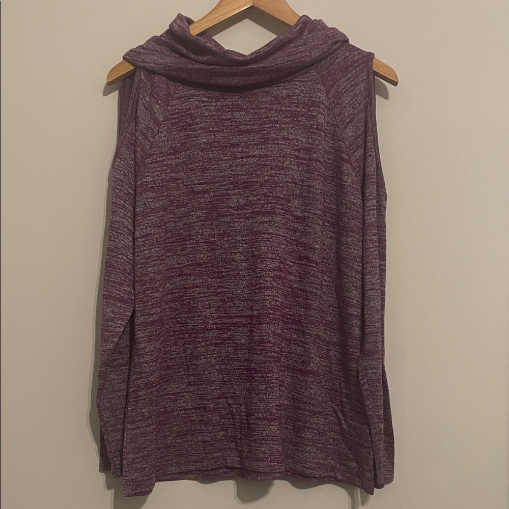Apt 9 Purple Marled Cowl Neck Cold Shoulder Top Sz XL EUC